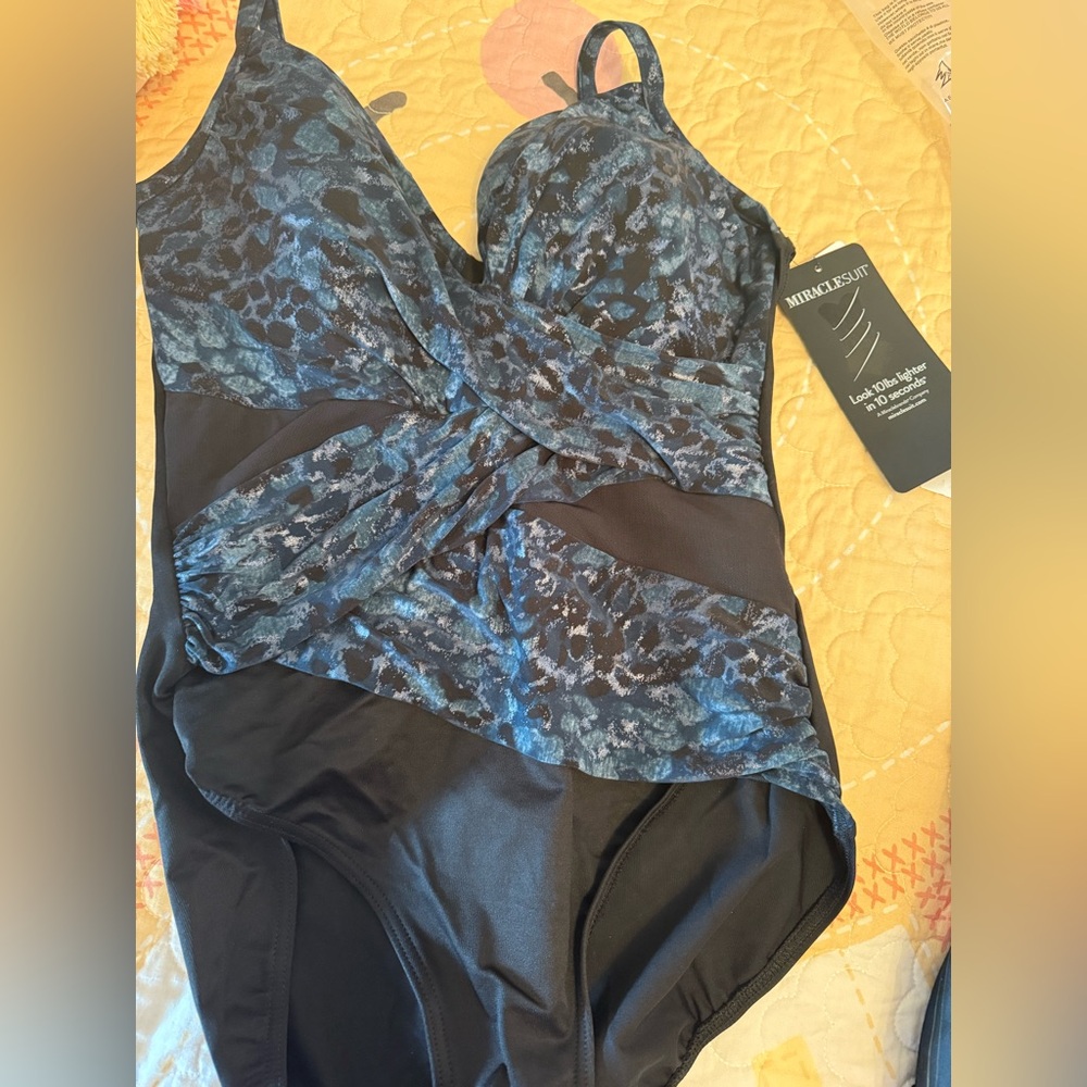 Miraclesuit Black and Blue Patterned Swimsuit
